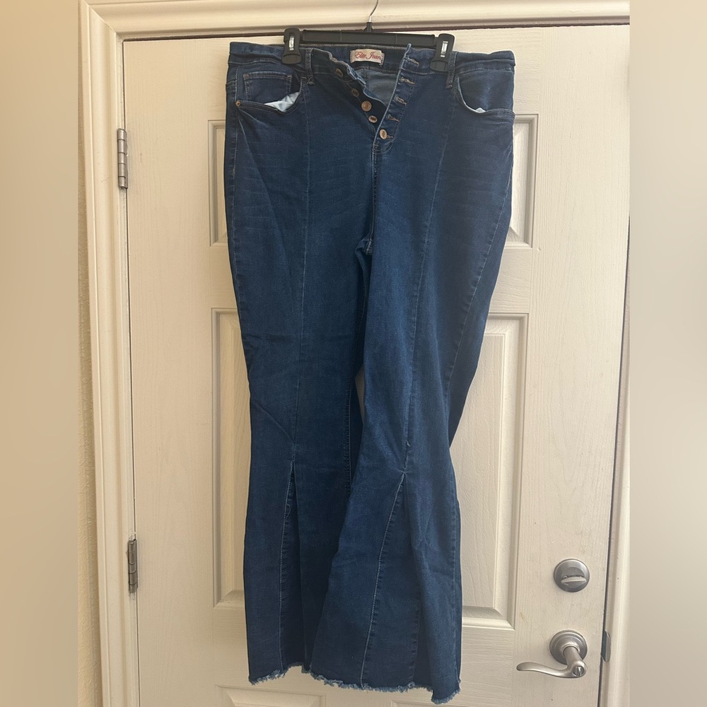 Women’s Dark Indigo Flare Jeans with Button Front